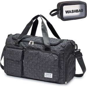 Women Black Checkered Small Gym Carry On Weekender Travel Shoe Compartment Bag